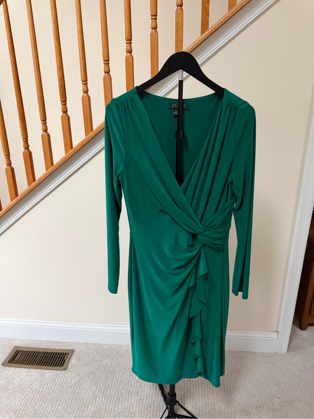 Lauren Ralph Lauren Deep Green Long-Sleeve Wrap-Style Dress